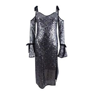 Rachel Roy Women's Sequined Cold-Shoulder Midi Dress (4, Silver)